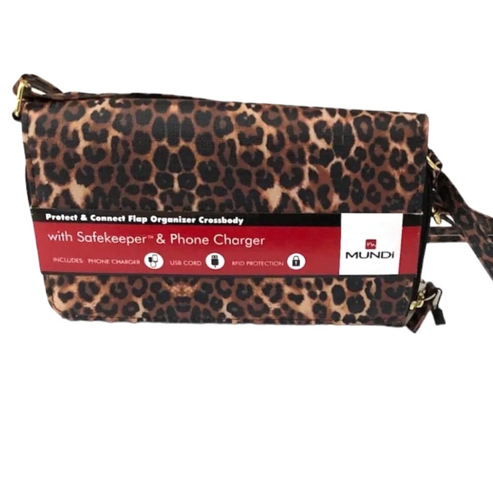 MUNDI Wristlet Wallet RFID Vegan Crossbody Bag Leopard Animal Print NEW